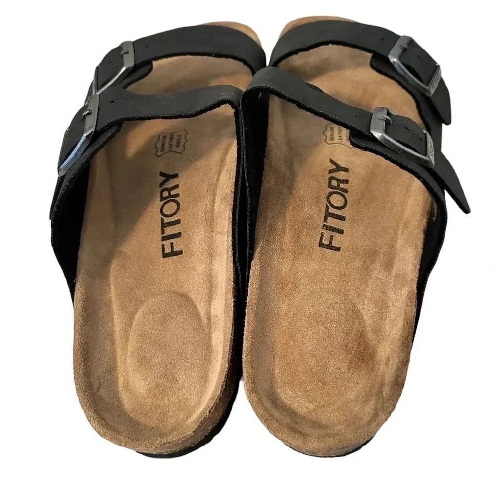 NWOT FITORY Mens Sandals, Arch Support Slides with Adjustable Buckle Straps